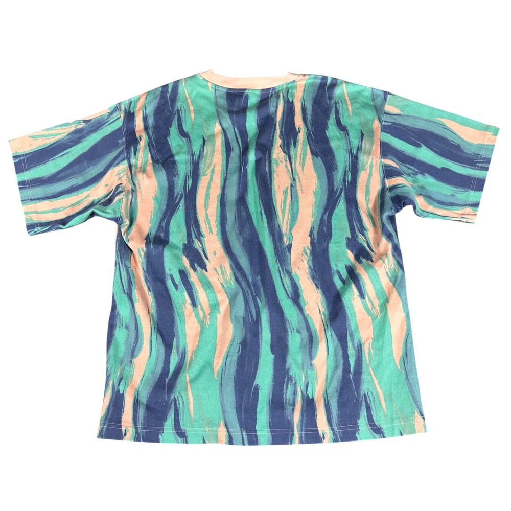 Adidas T-Shirt Mens Medium Teal Peach Abstract RYV Brushstroke Trefoil GN3319 - Picture 3 of 10